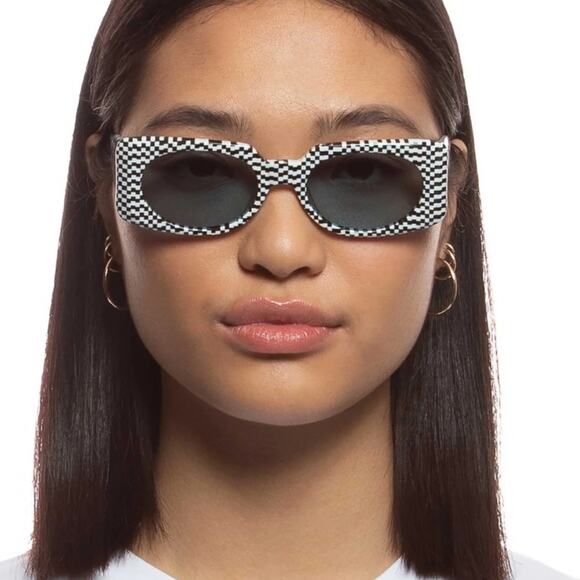 NEW Le Specs Bow Down Monochrome Black and White Checkered Unisex Sunglasses main image 11